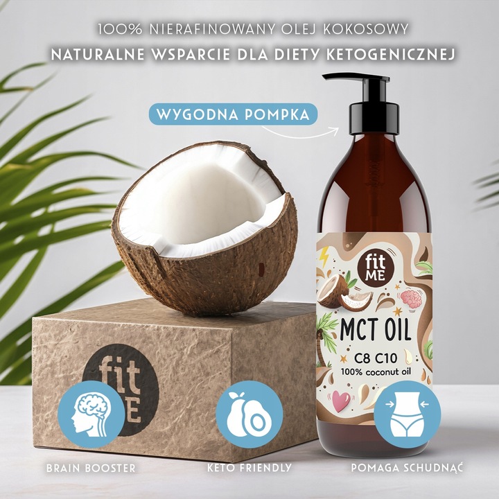 Olej MCT z kokosa 100% Coconut olej kokosowy keto C8 + C10 500 ml + pompka