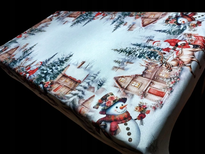 OBRUS ŚWIĄTECZNY BOŻE NARODZENIE 150X225 CM PLAMOODPORNY CHOINKA RENIFER
