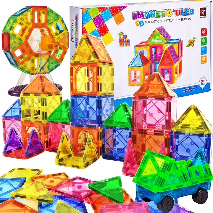 ZESTAW DUŻE KLOCKI MAGNETYCZNE KONSTRUKCYJNE 3D PANELE MAGNETIC TILES 70 EL