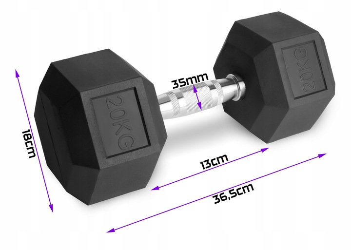 Hantle stałe 2x20kg żeliwne gumowane ZESTAW 40kg HEX do treningu SOLIDNE