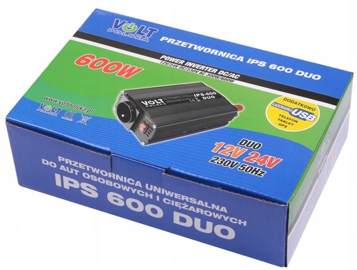 PRZETWORNICA VOLT 12/24V 230V 300/600W TIR + USB