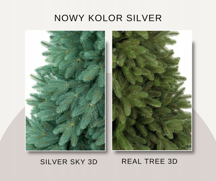 Ekskluzywna Sztuczna Choinka 100% PE 3D ŚWIERK SILVER sky 180 cm LUX