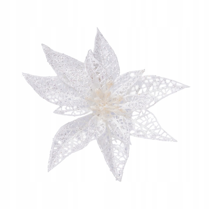 OZDOBY ŚWIĄTECZNE NA CHOINKĘ KWIAT Z KLIPSEM BIAŁY z brokatem