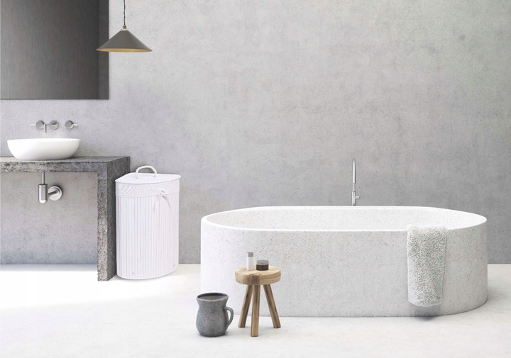 KOSZ POJEMNIK NA PRANIE BIELIZNĘ BAMBUSOWY NAROŻNY BIAŁY ŁAZIENKOWY 60L