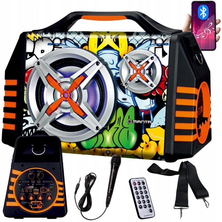 Głośnik Bluetooth Przenośny Karaoke Mikrofon Manta Helios 2 USB, AUX, FM 8h