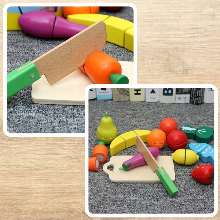 DREWNIANE WARZYWA I OWOCE ZESTAW DO KROJENIA ZESTAW PRZENOŚNY DO ZABAWY XXL