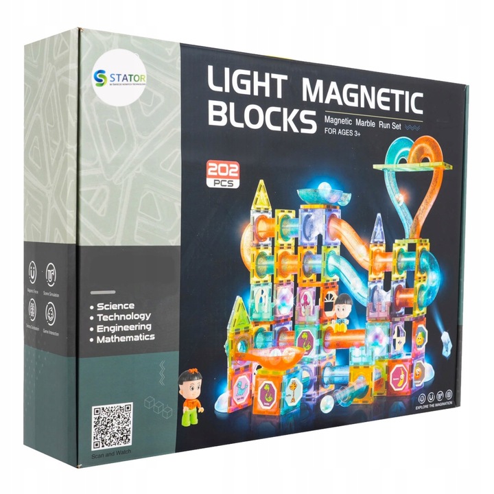 Klocki MAGNETYCZNE KONSTRUKCYJNE świecący tor 202 el 3D Zabawka edukacyjna