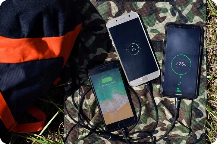 PRZENOŚNY PANEL SŁONECZNY 4 PANELE 2xUSB 20W MATA SOLARNA SKŁADNA W GÓRY