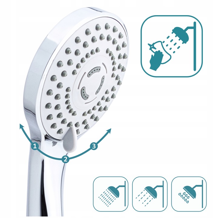 Prysznicowa słuchawka 3 funkcje Anti calc Wodooszczędna Wysokie ciśnienie