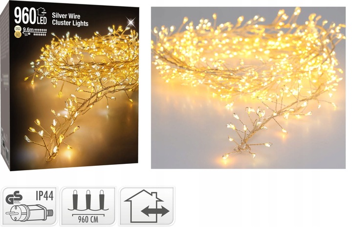 Świąteczne lampki choinkowe na drucie 9,6m 960led, gęste ciepły kolor