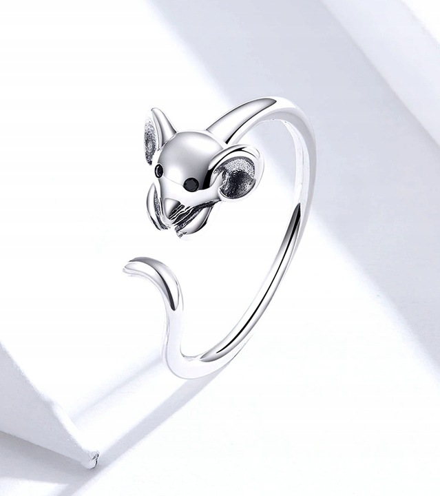 Pierścionek mysz myszka srebrny 925 regulowany