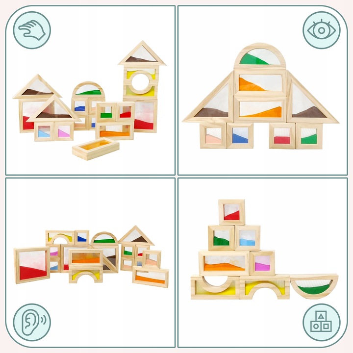 Drewniane klocki sensoryczne dla dzieci – zestaw 18 elementów do zabawy