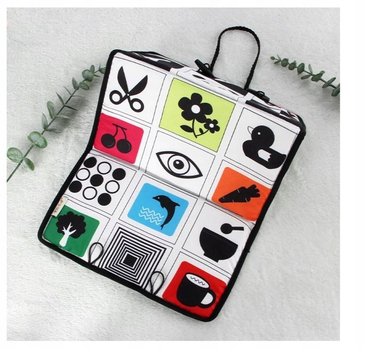 DUŻA KSIĄŻECZKA SENSORYCZNA Z LUSTERKIEM KONTRASTOWA MIĘKKA NAUKA WIDZENIA