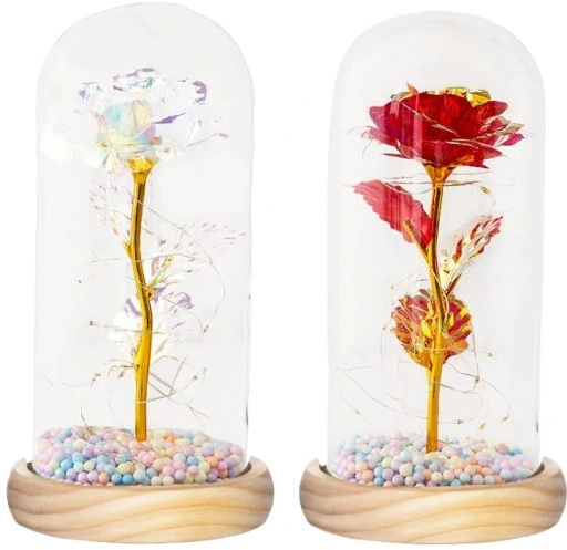 WIECZNA RÓŻA W SZKLE ŚWIECĄCA LED PREZENT PUDEŁKO NA WALENTYNKI DZIEŃ BABCI