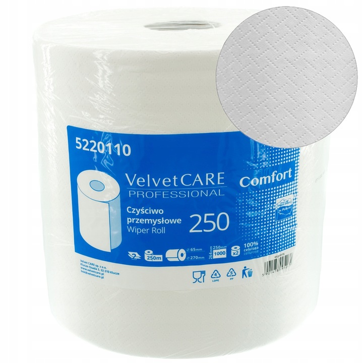VELVET CZYŚCIWO PAPIEROWE 2w PRZEMYSŁOWE 250mb 2szt. 1000 listków