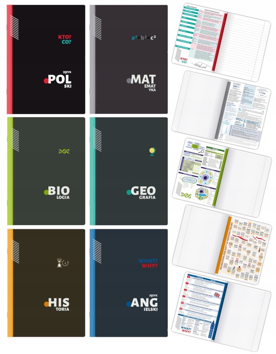 KOMPLET 6 ZESZYTÓW ZE ŚCIĄGĄ A5/60K ŚCIĄGA KOLOROWA 60 KARTEK KLASA 5-6 TOP