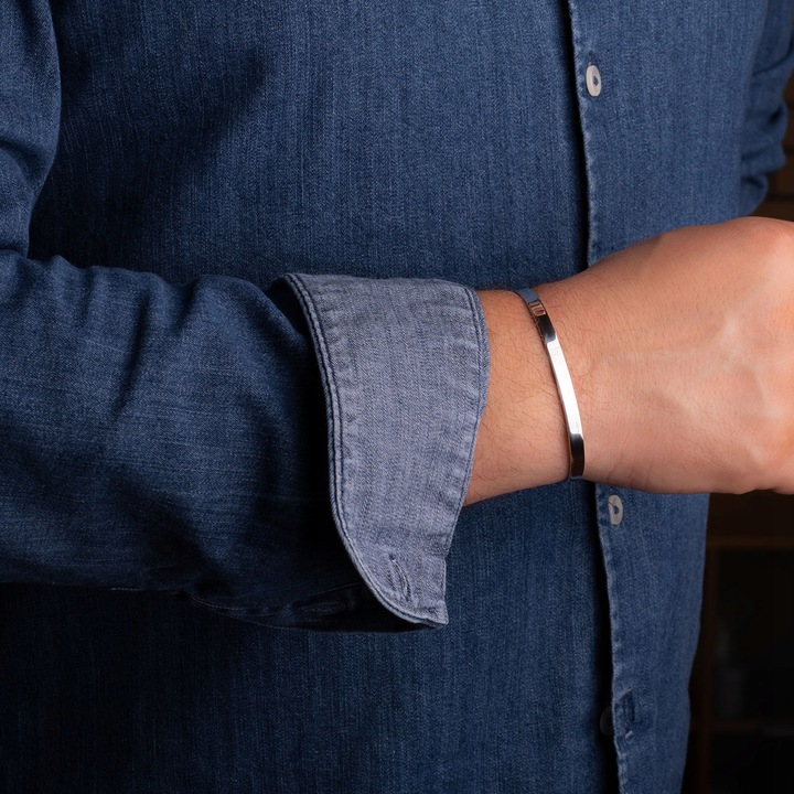 MĘSKA BRANSOLETKA ZE SREBRA 925 SZTYWNA DOGINANA GŁADKA DLA NIEGO