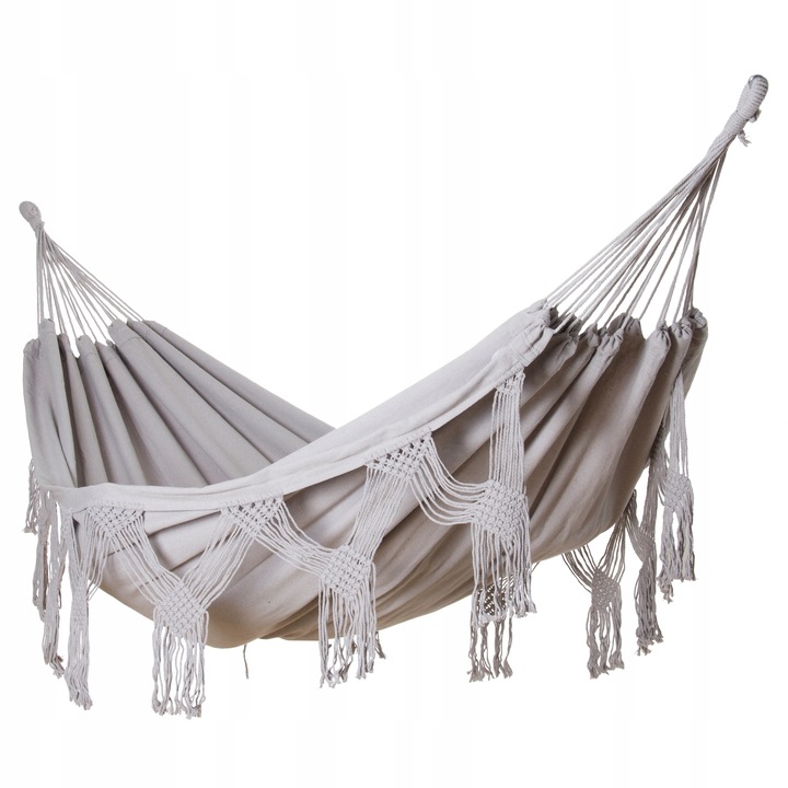 DUŻY DWUOSOBOWY HAMAK OGRODOWY BOHO MAKRAMA MIDAS 2 160x220 XXL SZARY