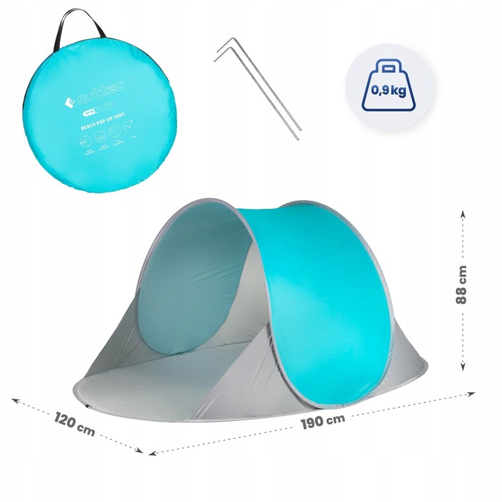 NAMIOT PLAŻOWY SAMOROZKŁADAJĄCY PARAWAN ZAMYKANY SZYBKI POP UP UV50 OUTTEC