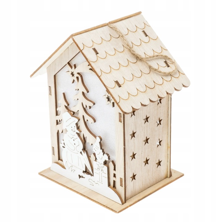 Lampion adwentowy drewniany na roraty z latarenką LED domek podświetlany 16