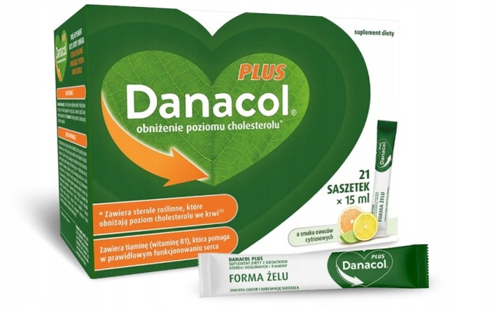 Danacol Plus w żelu na obniżenie cholestereolu smak cytrusowy 3x21 saszetek