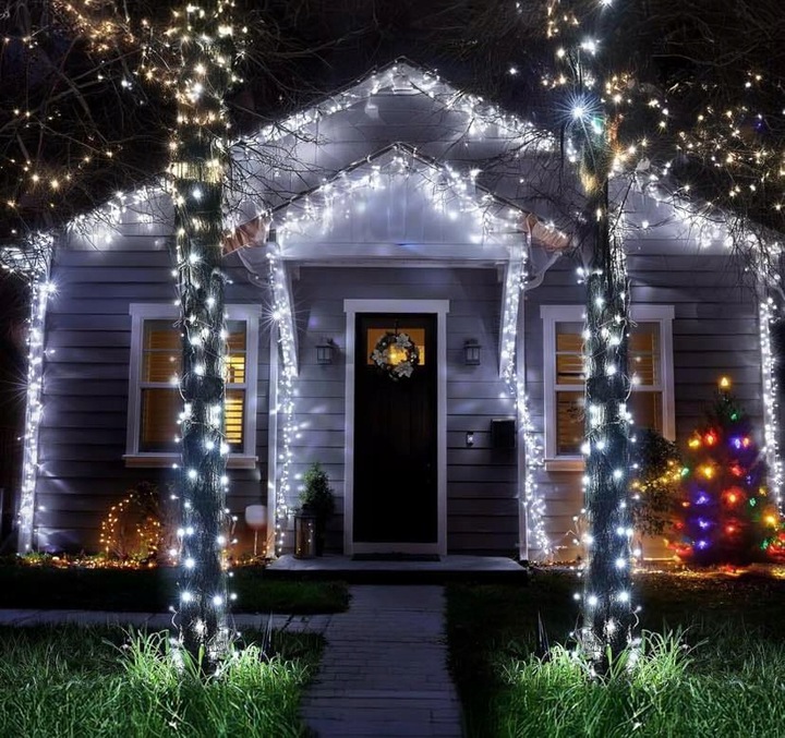 LAMPKI CHOINKOWE 200 LED FLASH ZEWNĘTRZNE WEWNĘTRZNE ŚWIĄTECZNE BIAŁY ZIMNY