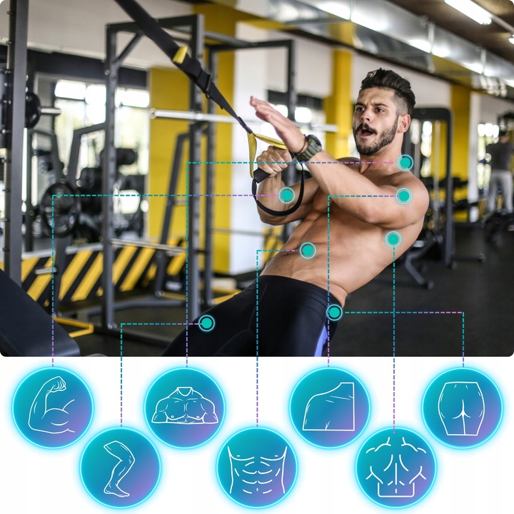 TAŚMY DO ĆWICZEŃ TRX CROSSFIT PASY TRENINGOWE Z AKCESORIAMI WYSOKA JAKOŚĆ