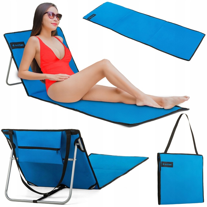 MATA PLAŻOWA Z OPARCIEM REGULOWANY LEŻAK PLAŻOWY SKŁADANY OUTTEC