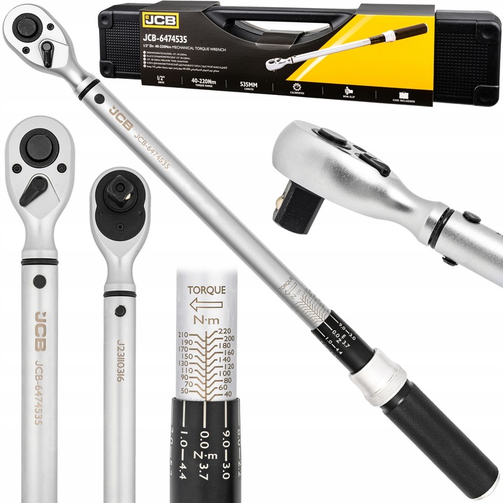KLUCZ DYNAMOMETRYCZNY Z BLOKADĄ CERTYFIKAT KALIBRACJI ETUI 40-220NM 1/2 JCB