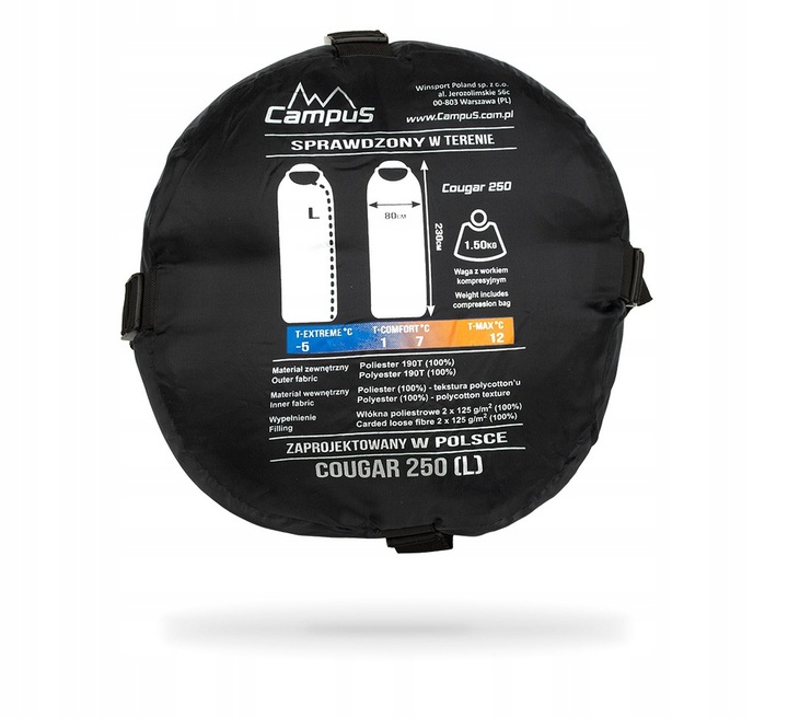 CAMPUS ŚPIWÓR 2w1 COUGAR DO -5st KOŁDRA 250 LEWY