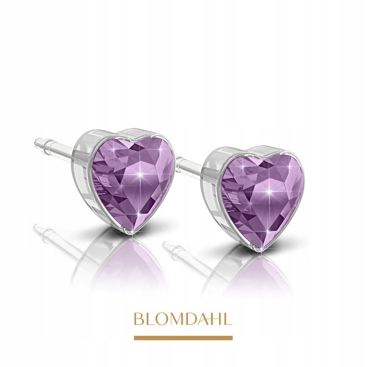 BLOMDAHL KOLCZYKI HIPOALERGICZNE Heart Light Amethyst 6 mm