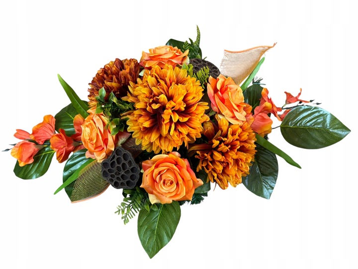 Stroik na cmentarz RÓŻE, komplet z flakonem CHRYZANTEMY bukiet do wazonu