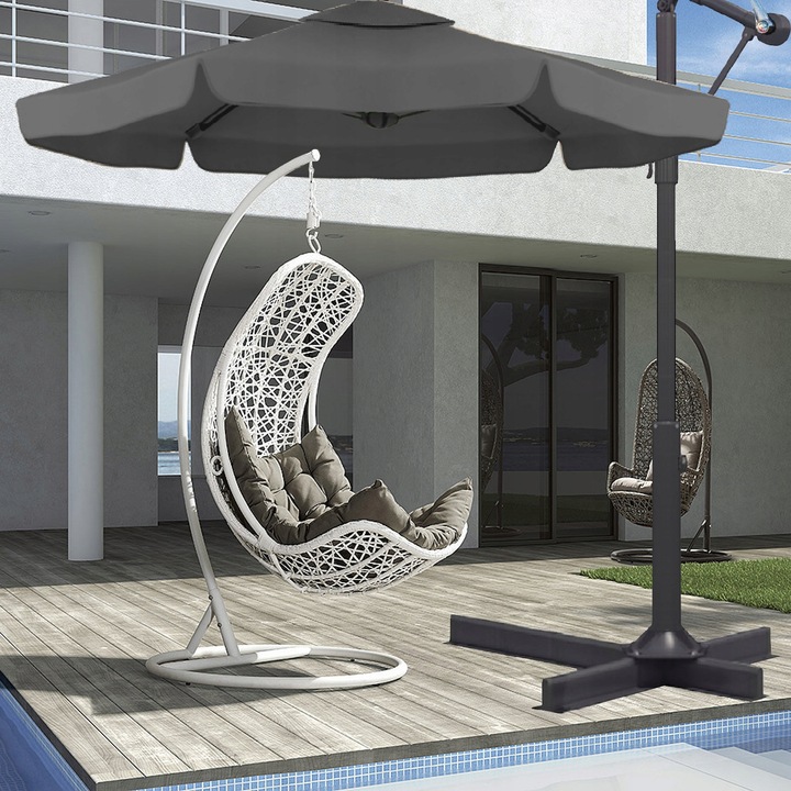 PARASOL ogrodowy DUŻY SKŁADANY SOLIDNY z WYSIĘGNIKIEM i FALBANĄ + POKROWIEC