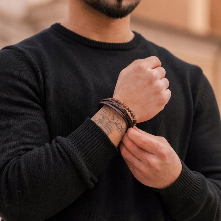 SERASAR, Bransoletka skórzana [kamień] dla mężczyzn, w tym pudełko