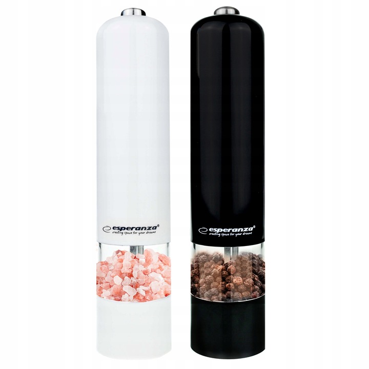 2X MŁYNEK DO PIEPRZU SOLI ELEKTRYCZNY BIAŁY CZARNY