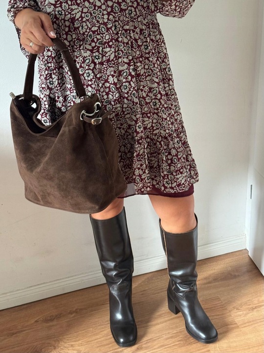 Torba Flora&Co torebka duża worek zamsz zamszowa eco brązowa czekoladowy