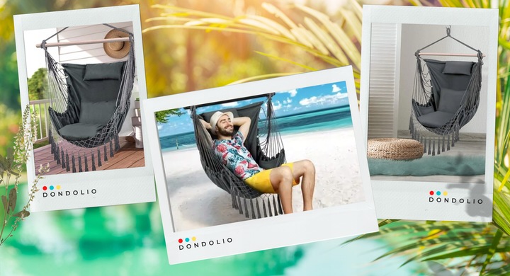 Hamak Huśtawka Fotel Wiszący Brazylijski Ogrodowy Bujany + 3 poduszki BOHO