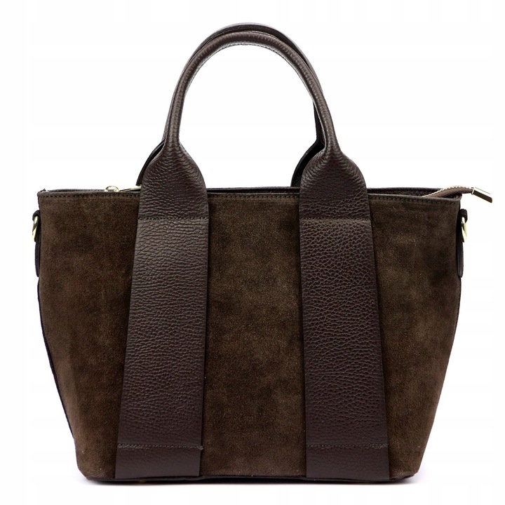 Torebka damska listonoszka Vera Pelle skórzana zamszowa brązowa czekoladowa