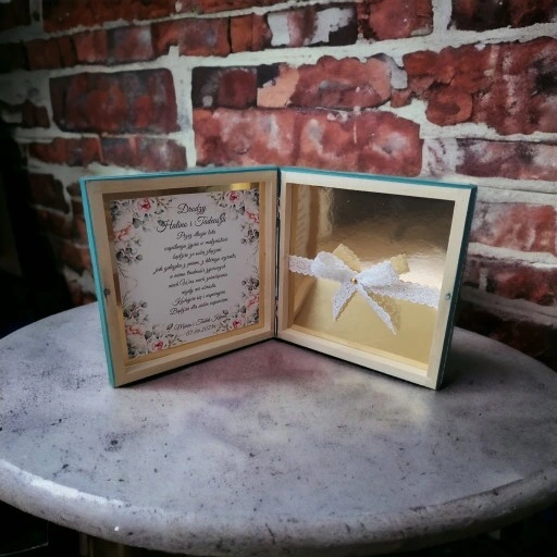 Pudełko ala koperta na pieniądze Prezent ŚLUB ślubny szmaragd pamiątka