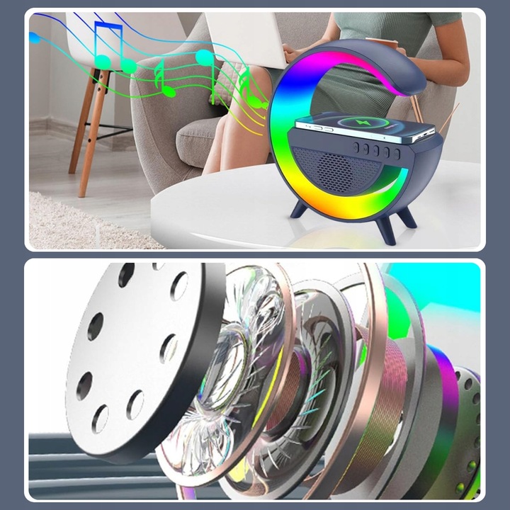 GŁOŚNIK MOBILNY PRZENOŚNY BEZPRZEWODOWE ŁADOWANIE BLUETOOTH LAMPKA RGB