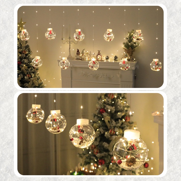 LAMPKI CHOINKOWE LED BOMBKI MIKOŁAJE ŚWIĄTECZNE 10 KUL LED NA USB 3M PILOT