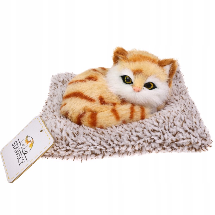 REALISTYCZNY KOTEK ŚPIĄCY NA PODUSZCE jak żywy MIAUCZĄCY figurka PREZENT