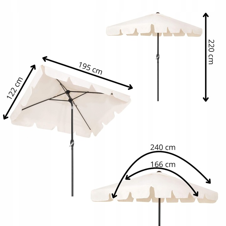 DUŻY PARASOL OGRODOWY SKŁADANY ECRU ŁAMANY BALKONOWY 240cm Z KORBĄ SOLIDNY