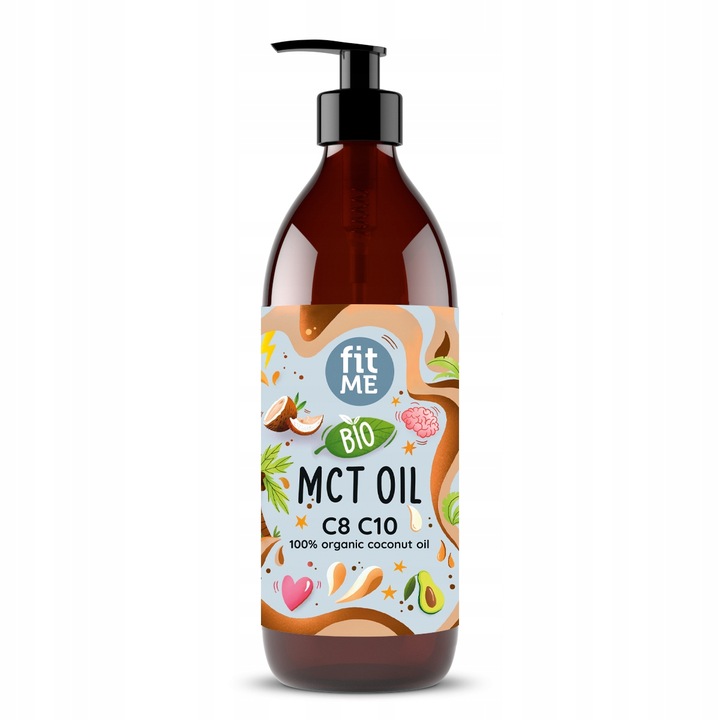 Olej MCT BIO z kokosa 500 ml 100 % kokosowy Coconut keto C8+C10 + pompka