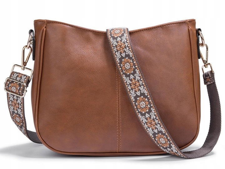 TOREBKA DAMSKA TORBA NA RAMIĘ SKÓRZANA MIEJSKA POJEMNA BRĄZOWA LISTONOSZKA