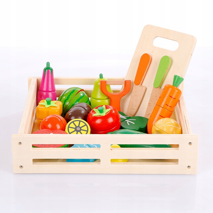 DREWNIANE WARZYWA OWOCE DO KROJENIA NA MAGNES DLA DZIECI ZESTAW XXL