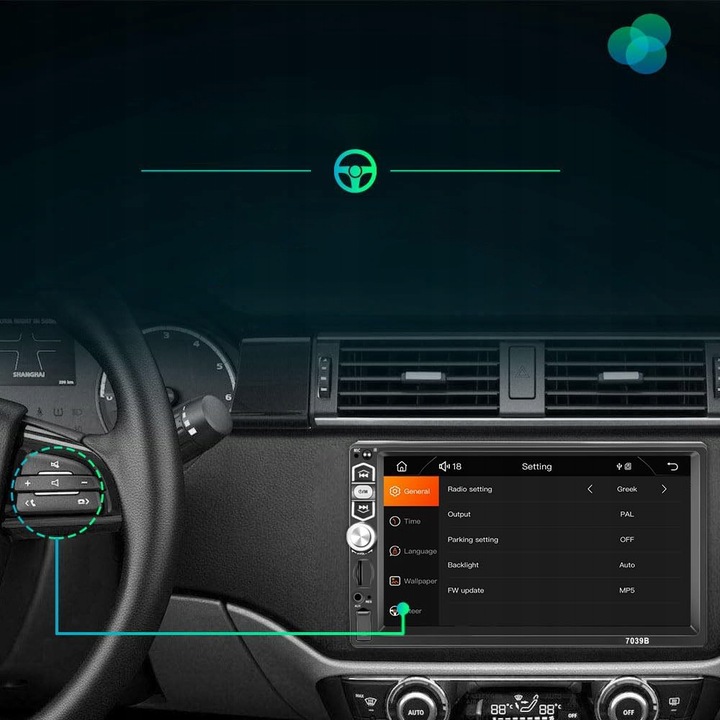 RADIO SAMOCHODOWE BLUETOOTH WYŚWIETLACZ 7"KAMERA COFANIA ZESTAW UNIWERSALNY