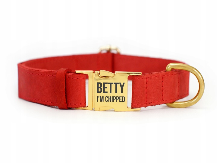 Obroża Dla Psa Skórzana z Grawerem r. M Czerwony