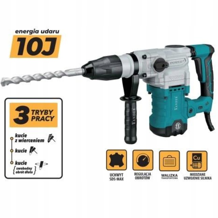 Młot udarowy młotowiertarka z regulacją SDS-MAX 1600W 10J Vander