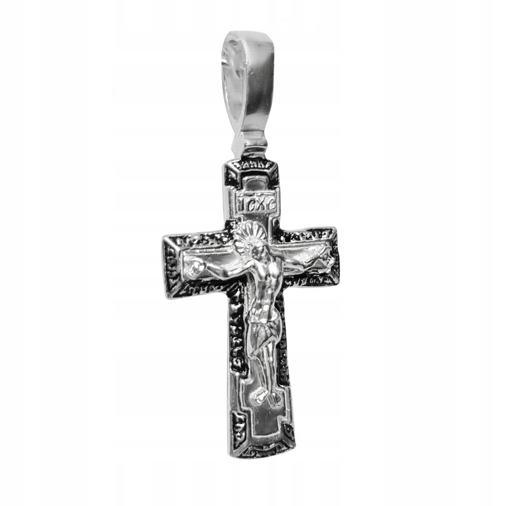 Prawosławny Krzyż srebrny pr.925 z Modlitwą i Jezusem Chrystusem Dwustronny